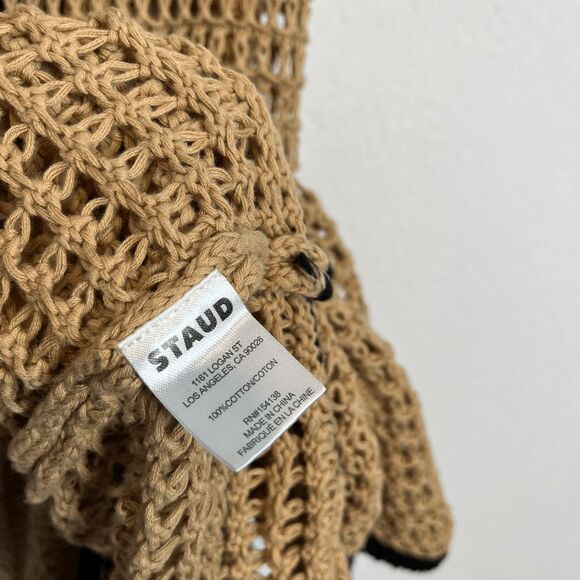 Staud Spritz natural Black Trim Tie Waist Cover-Up Dress Women's Size Medium - Picture 3 of 6